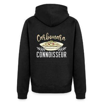Carbonara Kenner Pasta Liebhaber Spaghetti Esser - Unisex Premium Bio Zip Hoodie - Schwarz - Hinten - Nico (187cm)