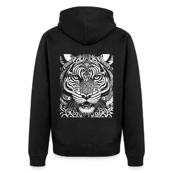 Ornate Tiger Intricate Detail White Artwork - Unisex Premium Organic Zip Hoodie - black - Back - Nico (187cm)