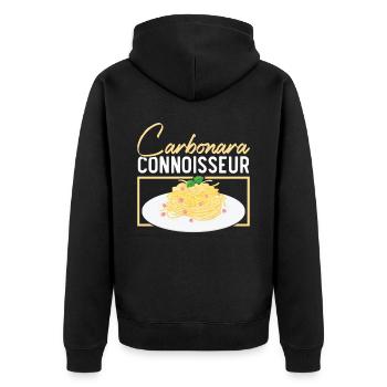 Carbonara Kenner Pasta Liebhaber Spaghetti Esser - Unisex Premium Bio Zip Hoodie - Schwarz - Hinten - Nico (187cm)