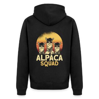 Alpace Squad Sunglasses - Unisex Premium Bio Zip Hoodie - Schwarz - Hinten - Nico (187cm)