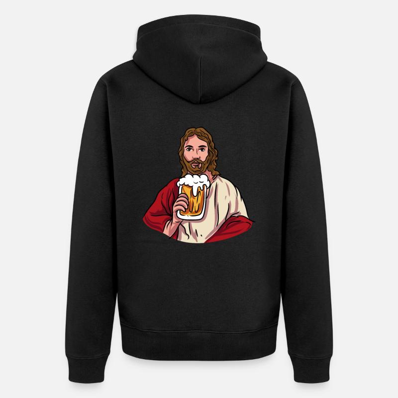 Jesus mit Bierkrug - Unisex Premium Bio Zip Hoodie - Schwarz