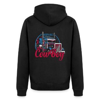 Asphalt Cowboy Cooles LKW Fahrer Design - Unisex Premium Bio Zip Hoodie - Schwarz - Hinten - Nico (187cm)