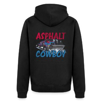 Asphalt Cowboy Cooles LKW Fahrer Design - Unisex Premium Bio Zip Hoodie - Schwarz - Hinten - Nico (187cm)