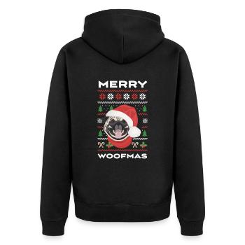 Mops Frohe Weihnachten - Unisex Premium Bio Zip Hoodie - Schwarz - Hinten - Nico (187cm)