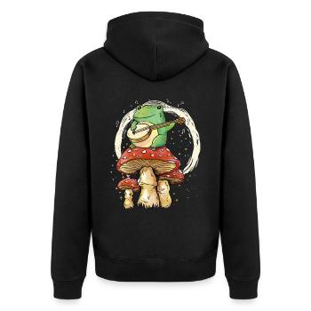 Frog Playing Banjo Music Cottagecore Aesthetic - Unisex Premium Bio Zip Hoodie - Schwarz - Hinten - Nico (187cm)