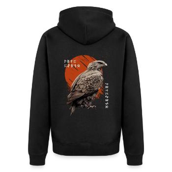 Buzzard Celtic Viking Runes Norse Mythology Bird - Unisex Premium Bio Zip Hoodie - Schwarz - Hinten - Nico (187cm)