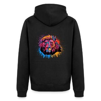Colorful Rainbow Lion Leo Animal Abstract Color - Unisex Premium Organic Zip Hoodie - black - Back - Nico (187cm)