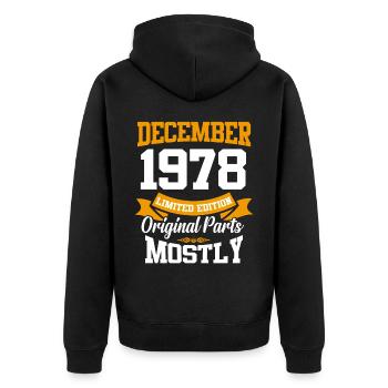 Décembre 1978 Cadeau d’anniversaire vintage - Veste à capuche bio Premium Unisexe - noir - Dos - Nico (187cm)
