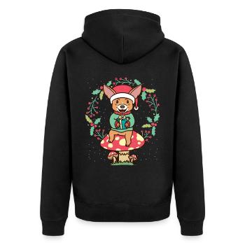 Chiweenie dog on mushroom Christmas wreath - Unisex Premium Organic Zip Hoodie - black - Back - Nico (187cm)