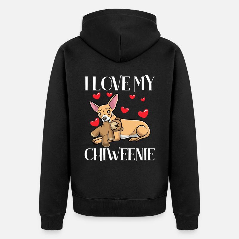 Chiweenie chien avec peluche - Veste à capuche bio Premium Unisexe - noir