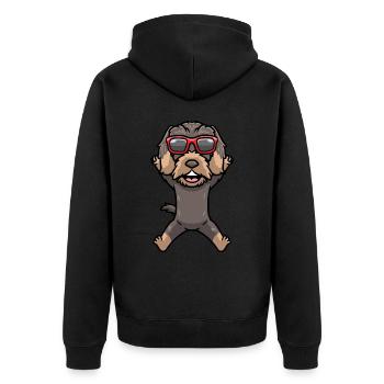 Chien teckel à poil dur avec des lunettes de soleil dansant - Veste à capuche bio Premium Unisexe - noir - Dos - Nico (187cm)