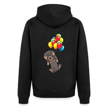 Chien teckel à poil dur sur ballons - Veste à capuche bio Premium Unisexe - noir - Dos - Nico (187cm)