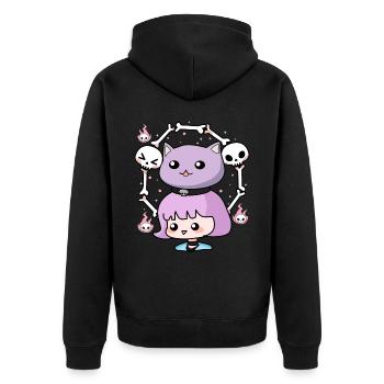 Cute Wiccan Cat Gothic Girl Pastel Goth Anime Aest - Unisex Premium Bio Zip Hoodie - Schwarz - Hinten - Nico (187cm)