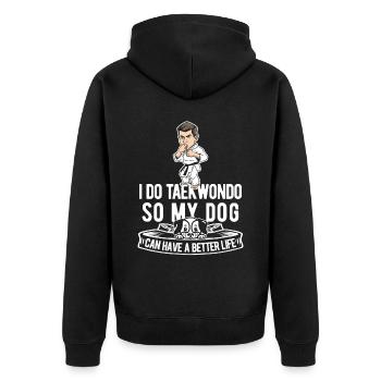 Taekwondo Hund - Unisex Premium Bio Zip Hoodie - Schwarz - Hinten - Nico (187cm)