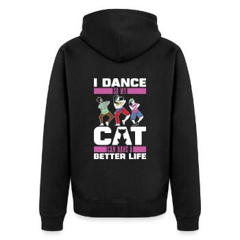 Tanzlehrer Katze - Unisex Premium Bio Zip Hoodie - Schwarz - Hinten - Nico (187cm)