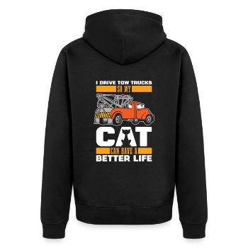 Abschleppdienst Abschlepper Katze - Unisex Premium Bio Zip Hoodie - Schwarz - Hinten - Nico (187cm)