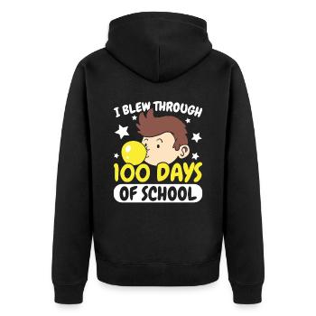 Ich habe 100 Tage Schule Bubble Gum Lover durchgepustet - Unisex Premium Bio Zip Hoodie - Schwarz - Hinten - Nico (187cm)