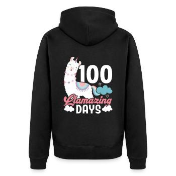 100 Llamazing Days Educator Pupil Llama Lover - Unisex Premium Organic Zip Hoodie - black - Back - Nico (187cm)