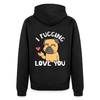 I Pugging Love You Valentines Day Carlin Owner - Veste à capuche bio Premium Unisexe - noir - Dos - Nico (187cm)