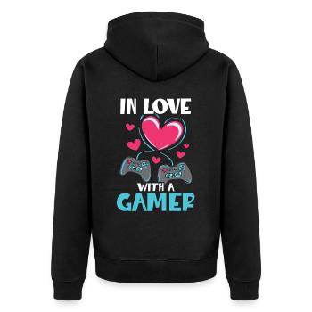 Verliebt in ein Gamer Valentinstag Videospiel - Unisex Premium Bio Zip Hoodie - Schwarz - Hinten - Nico (187cm)