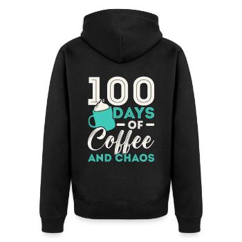 100 Days Of Coffee And Chaos 100 Days Of School - Unisex Premium Organic Zip Hoodie - black - Back - Nico (187cm)