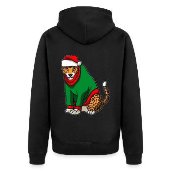 Leopard in Weihnachts Kostüm - Unisex Premium Bio Zip Hoodie - Schwarz - Hinten - Nico (187cm)
