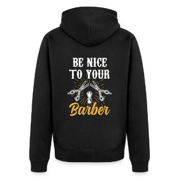 Soyez gentil avec votre profession de barbier barbier - Veste à capuche bio Premium Unisexe - noir - Dos - Nico (187cm)