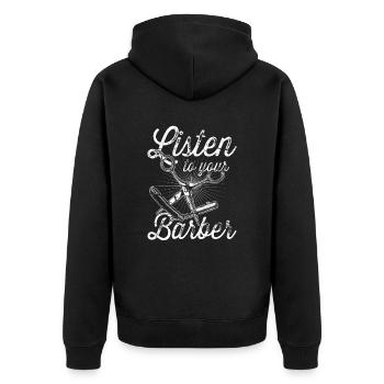 Écoutez votre salon de coiffure Barber Barber - Veste à capuche bio Premium Unisexe - noir - Dos - Nico (187cm)