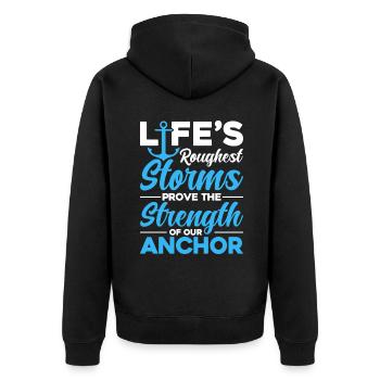 Life Roughest Stroms Prove The Strenght - Unisex Premium Organic Zip Hoodie - black - Back - Nico (187cm)