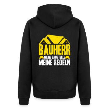 Bauherr Meine Baustelle Meine Regeln - Unisex Premium Bio Zip Hoodie - Schwarz - Hinten - Nico (187cm)