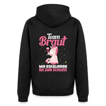 Team Braut Einhorn - Unisex Premium Bio Zip Hoodie - Schwarz - Hinten - Nico (187cm)