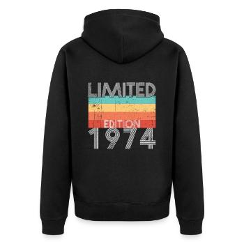 Limited Edition Retro 1974 - Unisex Premium Organic Zip Hoodie - black - Back - Nico (187cm)
