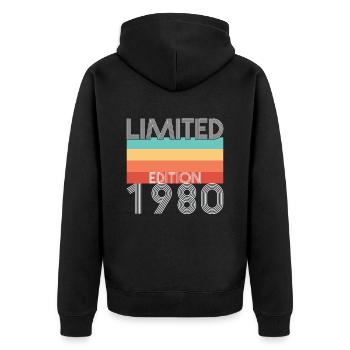 Limited Edition Retro 1980 - Unisex Premium Bio Zip Hoodie - Schwarz - Hinten - Nico (187cm)