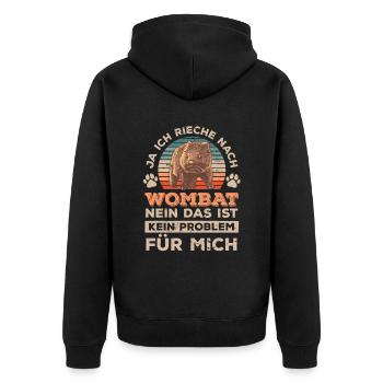 Rieche nach Wombat Australien Beuteltier - Unisex Premium Bio Zip Hoodie - Schwarz - Hinten - Nico (187cm)