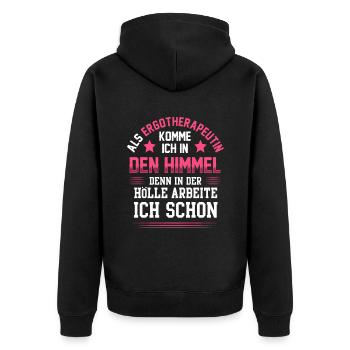 Ergotherapeutin kommen in Himmel Ergotherapie - Unisex Premium Bio Zip Hoodie - Schwarz - Hinten - Nico (187cm)