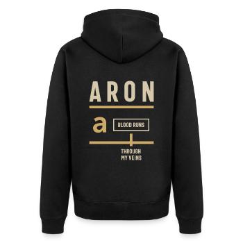 Aron Personalized Name - Unisex Premium Organic Zip Hoodie - black - Back - Nico (187cm)