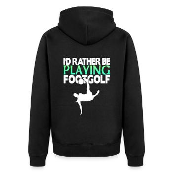 I'd rather be playing footgolf - Unisex Premium Bio Zip Hoodie - Schwarz - Hinten - Nico (187cm)