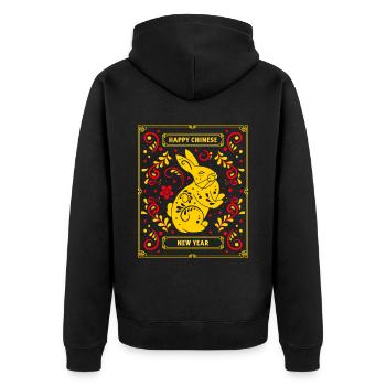 Zodiac Happy Chinese New Year of the Rabbit 2023 - Unisex Premium Bio Zip Hoodie - Schwarz - Hinten - Nico (187cm)