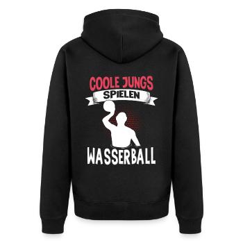 Wasserballer Wassersport Sport Wasserball - Unisex Premium Bio Zip Hoodie - Schwarz - Hinten - Nico (187cm)