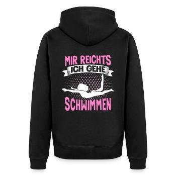 Schwimmer Wassersport Mir Reichts Ich Geh - Unisex Premium Bio Zip Hoodie - Schwarz - Hinten - Nico (187cm)