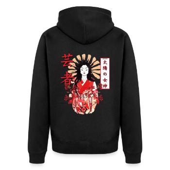 Amaterasu Omikami Cherry Blossom Sun Goddess - Unisex Premium Bio Zip Hoodie - Schwarz - Hinten - Nico (187cm)