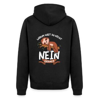 Warum Hast Du Nicht Nein Gesagt - Unisex Premium Bio Zip Hoodie - Schwarz - Hinten - Nico (187cm)