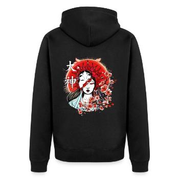 Amaterasu Oni Mask Japanese Mythology Goddess - Unisex Premium Organic Zip Hoodie - black - Back - Nico (187cm)