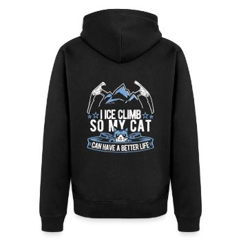 Eisklettern Katze - Unisex Premium Bio Zip Hoodie - Schwarz - Hinten - Nico (187cm)