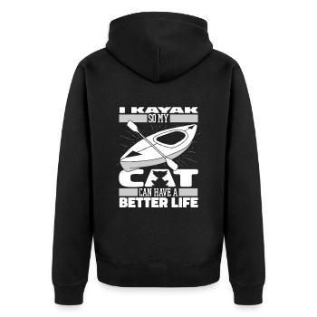 Kayaker cat - Unisex Premium Organic Zip Hoodie - black - Back - Nico (187cm)