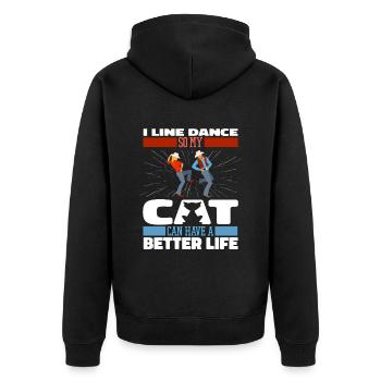 Line Dance Katze - Unisex Premium Bio Zip Hoodie - Schwarz - Hinten - Nico (187cm)