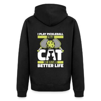 Pickleball cat - Unisex Premium Organic Zip Hoodie - black - Back - Nico (187cm)