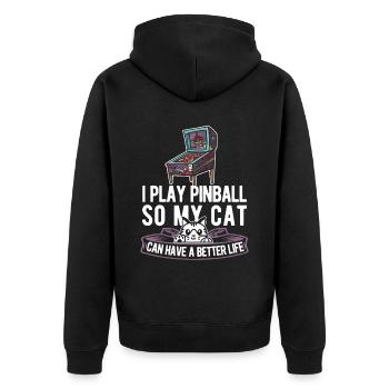 Pinball Katze - Unisex Premium Bio Zip Hoodie - Schwarz - Hinten - Nico (187cm)
