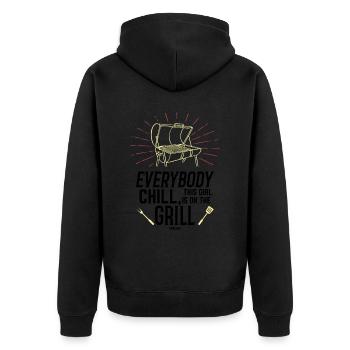 Woman stands at the grill - Unisex Premium Organic Zip Hoodie - black - Back - Nico (187cm)