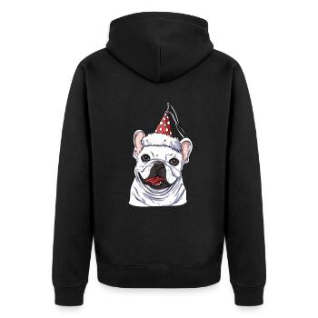 Französische Bulldogge - Unisex Premium Bio Zip Hoodie - Schwarz - Hinten - Nico (187cm)